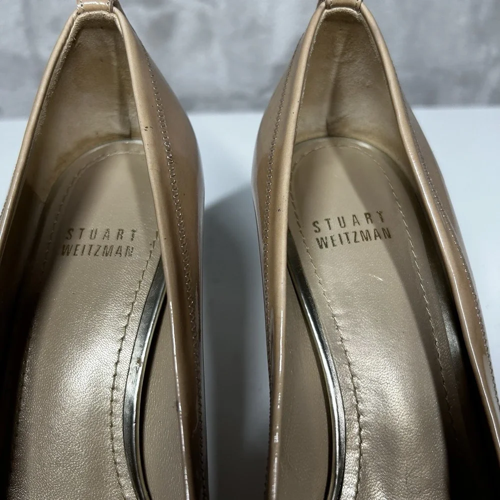 Stuart Weitzman Annabelle Adobe Aniline Pumps Size 8.5 Heels Patent Leather Nude